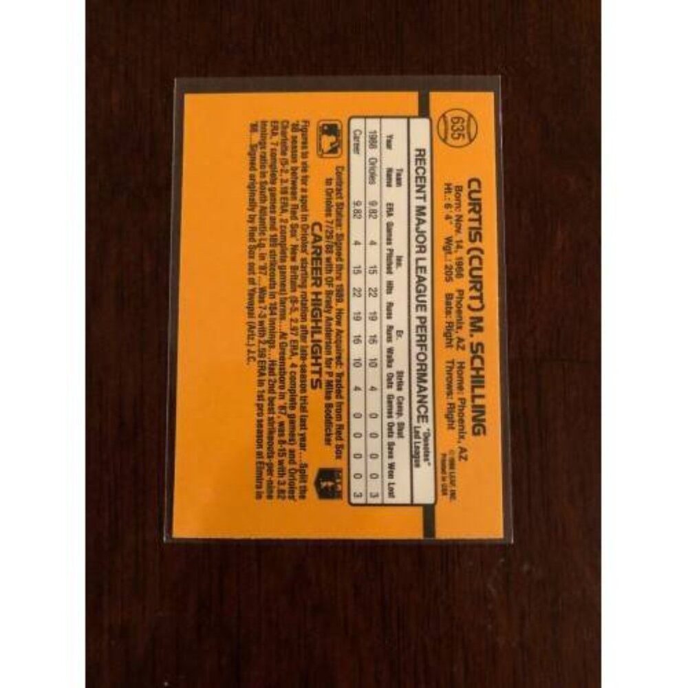 1989 Donruss #635 Curt Schilling Orioles RC (032) - Picture 2 of 2